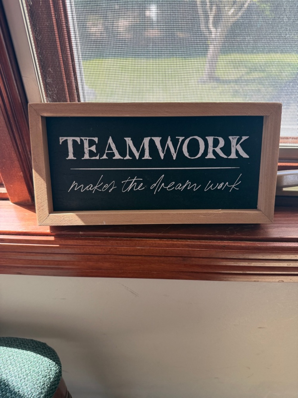Wood Frame 'TEAMWORK' Desk Sign - Black and Natural